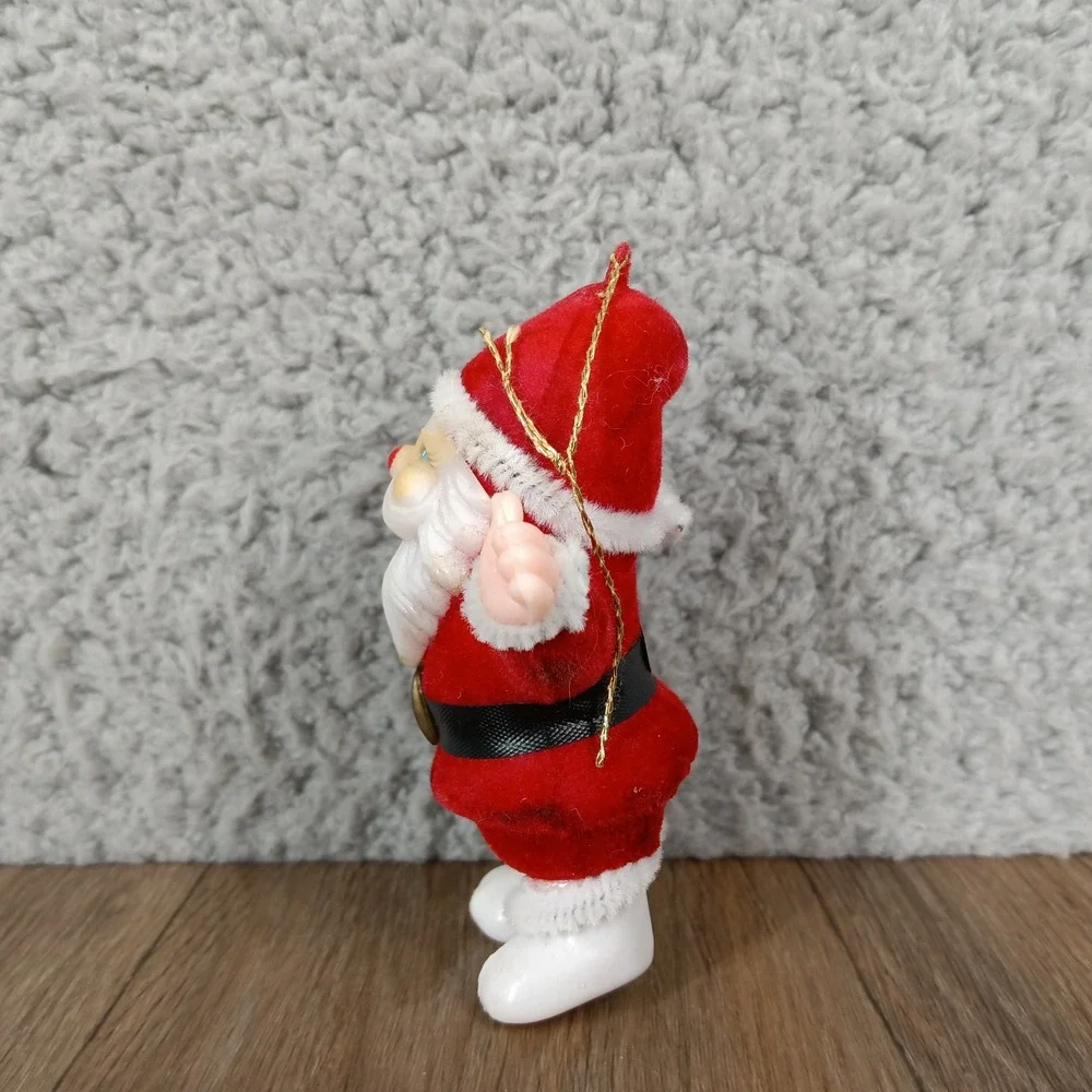 Vintage‎ Santa Ornament Flocked Plastic Christmas Tree Decoration 3 Inch